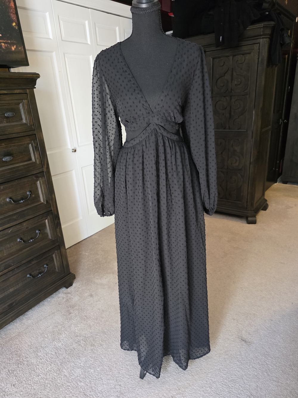 Lively Ghosts Celestra Maxi Dress L NWT Black Swiss Dot Cutout Goth - Picture 4 of 6
